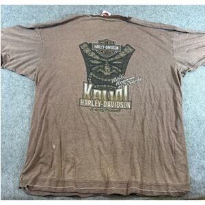 VINTAGE Y2K Harley Davidson Shirt Mens Brown Kauai Hawaii Biker Ringer Tee 2XL